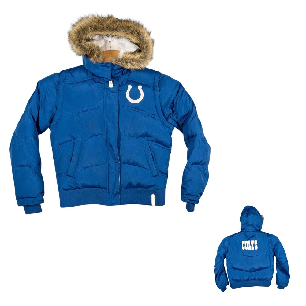 Reebok Indianapolis‎ Colts Puffer Jacket Convertible To Vest Fur Hood Womens M